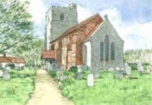 Painting of St Marys church at Peldon
